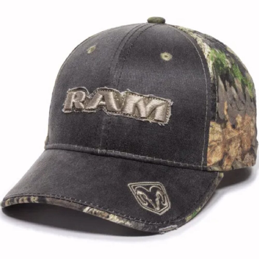 RAM Logo Patch Mosssy Oak Distressed Style Camo Cap Hat - NEW Fast Ship